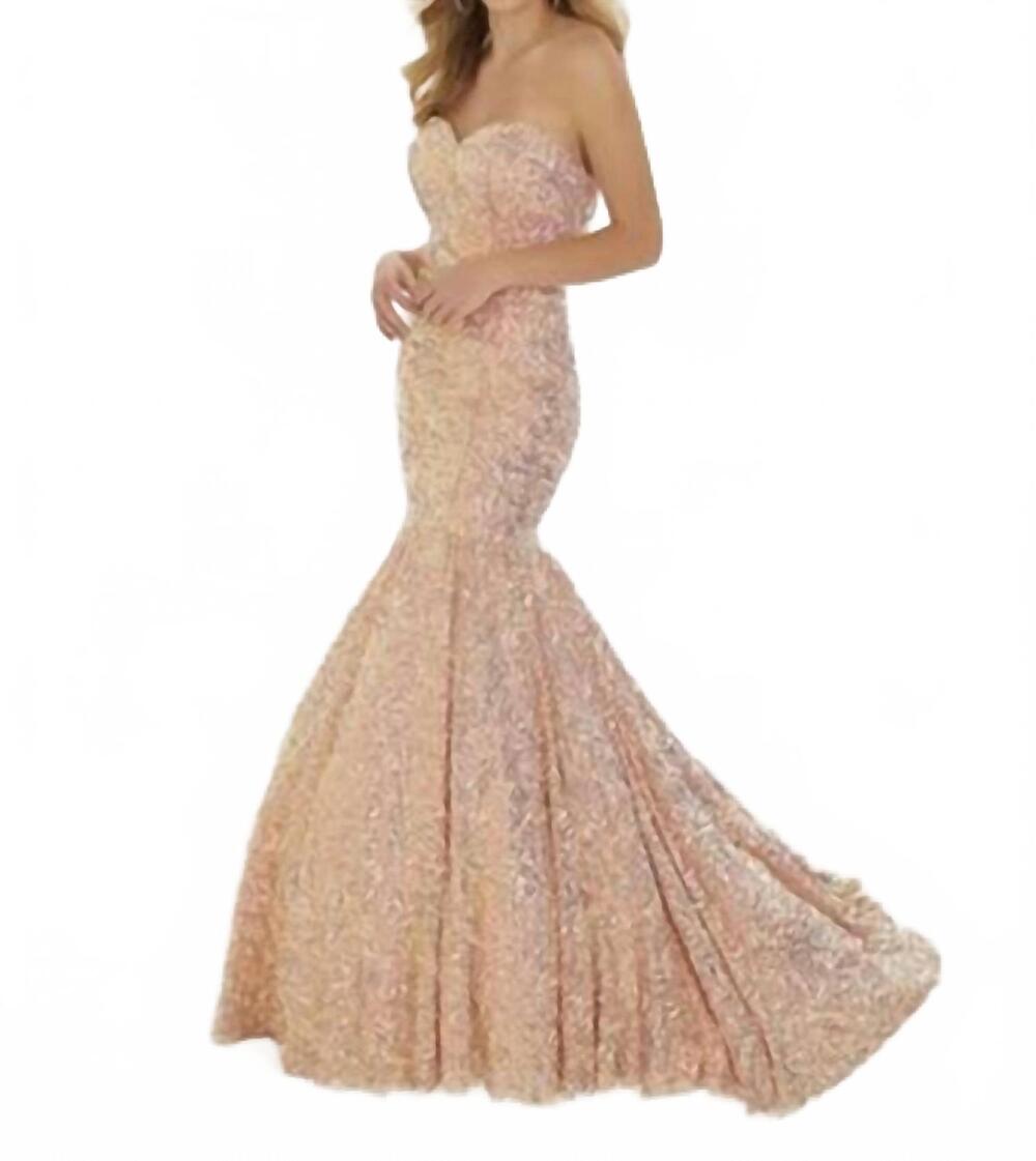 NEW CHRISTINA WU strapless sequin mermaid gown in rose
